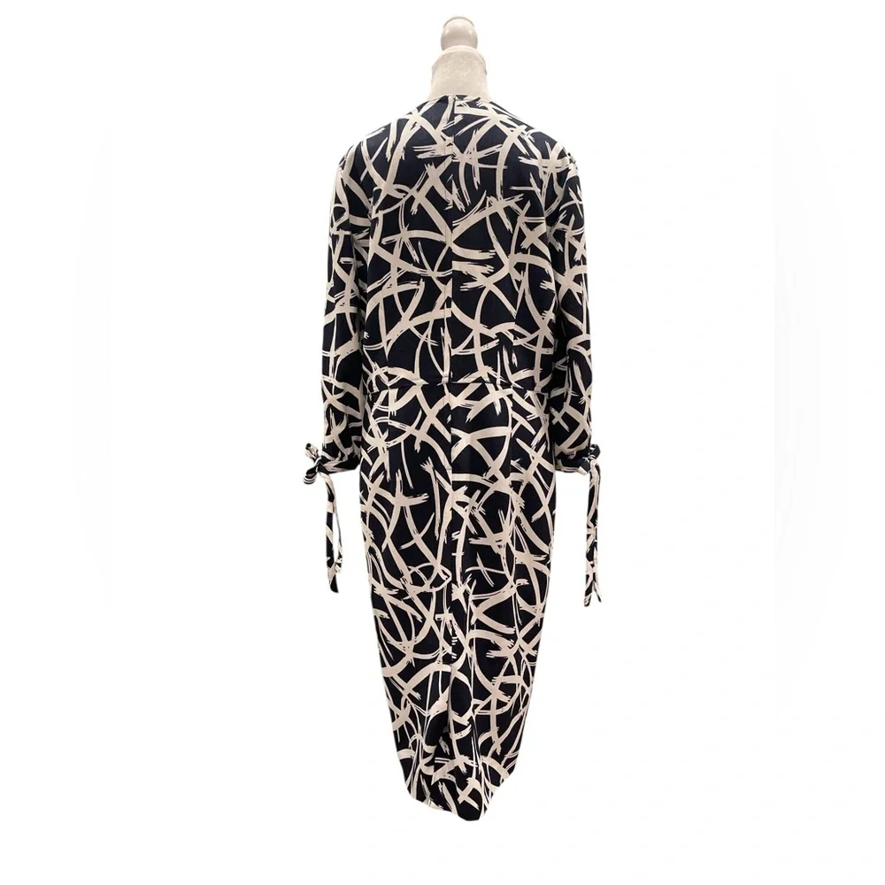 Navy Abstract Midi Dress M Office Chic Parisian Minimalist - Picture 6 of 8